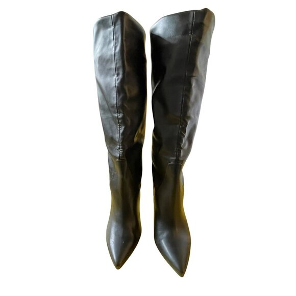 Black Faux Leather Knee-High Stiletto Heel Boots Size 8.5 Jessica Simpson - Picture 2 of 7